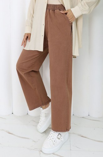 Beli Lastikli Kot Pantolon 9633-10 Koyu Kahverengi