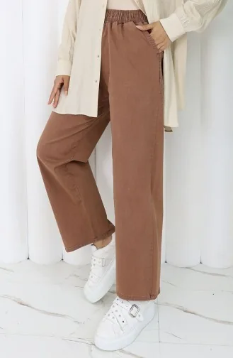 Beli Lastikli Kot Pantolon 9633-10 Koyu Kahverengi