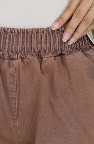 Beli Lastikli Kot Pantolon 9633-10 Koyu Kahverengi
