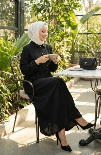 فستان صدرية بأزرار، بدلة من قطعتين، 2119-01 أسود 2119-01