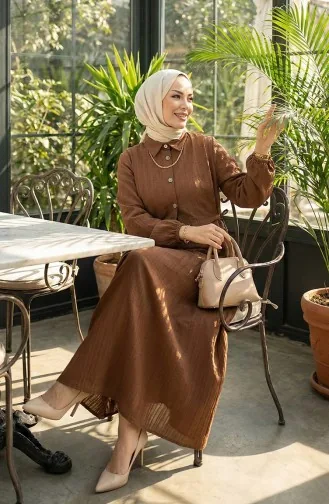 فستان صدرية بأزرار، بدلة من قطعتين، 2119-03، بني 2119-03