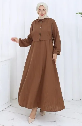 فستان صدرية بأزرار، بدلة من قطعتين، 2119-03، بني 2119-03