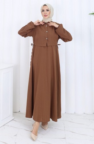 فستان صدرية بأزرار، بدلة من قطعتين، 2119-03، بني 2119-03