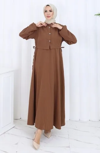 فستان صدرية بأزرار، بدلة من قطعتين، 2119-03، بني 2119-03