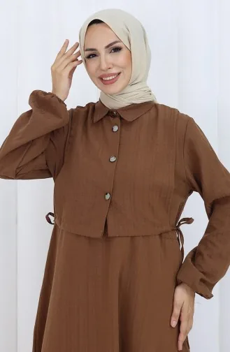 فستان صدرية بأزرار، بدلة من قطعتين، 2119-03، بني 2119-03