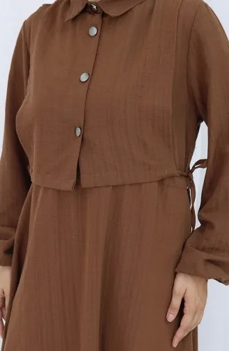 فستان صدرية بأزرار، بدلة من قطعتين، 2119-03، بني 2119-03