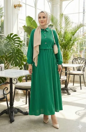 فستان صدرية بأزرار، بدلة من قطعتين، 2119-04، أخضر زمردي 2119-04