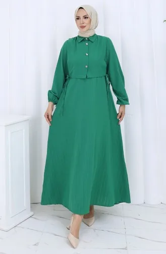 فستان صدرية بأزرار، بدلة من قطعتين، 2119-04، أخضر زمردي 2119-04
