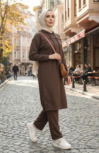 İki İplik Eşofman Takım 3034-06 Kahverengi