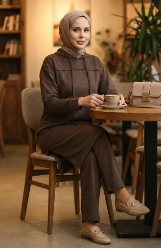 İki İplik Eşofman Takım 3034-06 Kahverengi