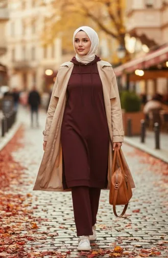 Iki Iplik Eşofman Takım 3034-14 Mürdüm