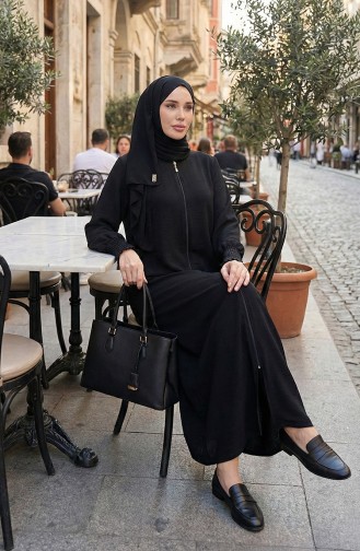 عباية من قماش الكتان الكريمي 5095-01 أسود 5095-01