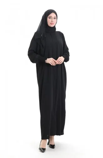 Cremefarbenes Leinen Abaya 5095-01 Schwarz 5095-01