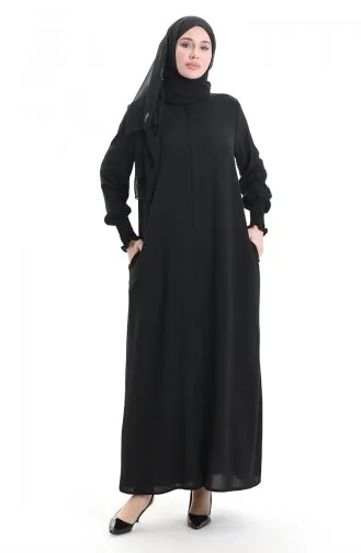 Cremefarbenes Leinen Abaya 5095-01 Schwarz 5095-01