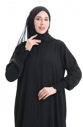 Cremefarbenes Leinen Abaya 5095-01 Schwarz 5095-01