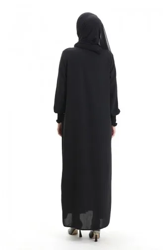 Cremefarbenes Leinen Abaya 5095-01 Schwarz 5095-01