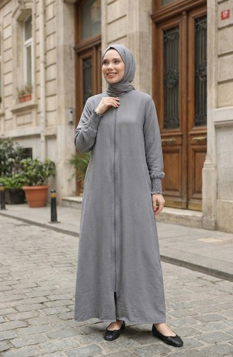 Cream Fabric Linen Abaya 5095-02 Gray 5095-02