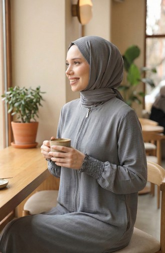 عباية من قماش الكتان الكريمي 5095-02 رمادي 5095-02