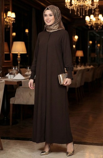 Abaya En Lin Crème 5095-03 Marron 5095-03