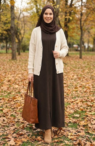 Abaya En Lin Crème 5095-03 Marron 5095-03