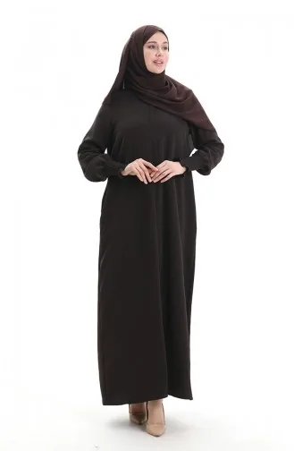 Crèmekleurige Stof Linnen Abaya 5095-03 Bruin 5095-03