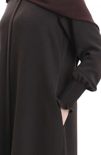 Crèmekleurige Stof Linnen Abaya 5095-03 Bruin 5095-03