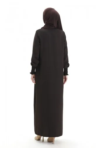 Crèmekleurige Stof Linnen Abaya 5095-03 Bruin 5095-03