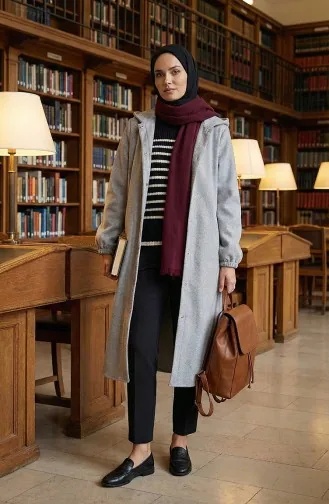 Kaschmirmantel Mit Kapuze Und Knopfleiste 0188-02 Grau 0188-02