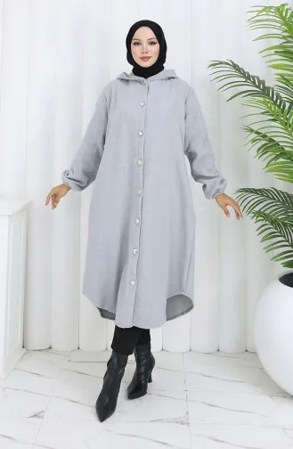 Kaschmirmantel Mit Kapuze Und Knopfleiste 0188-02 Grau 0188-02