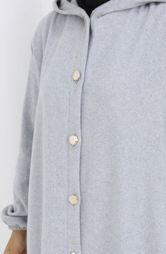 معطف كشمير بغطاء رأس وأزرار أمامية 0188-02 رمادي 0188-02