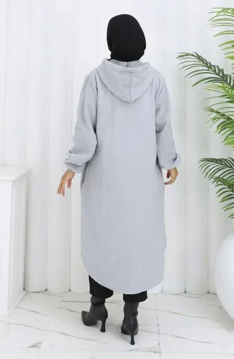 Kaschmirmantel Mit Kapuze Und Knopfleiste 0188-02 Grau 0188-02