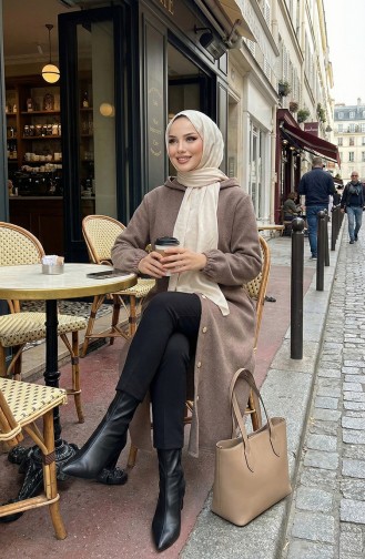 Manteau En Cachemire à Capuche Et Boutons Sur Le Devant 0188-03 Vison 0188-03