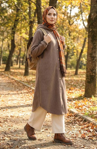 Manteau En Cachemire à Capuche Et Boutons Sur Le Devant 0188-03 Vison 0188-03