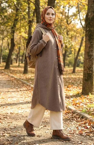 Kaschmirmantel Mit Kapuze Und Knopfleiste Vorne 0188-03 Nerz 0188-03