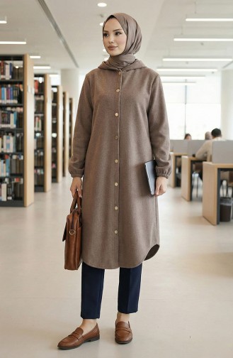 Manteau En Cachemire à Capuche Et Boutons Sur Le Devant 0188-03 Vison 0188-03