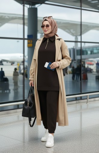 Ensemble Deux Pièces Tunique Et Pantalon De Sport 5090-01 Marron 5090-01