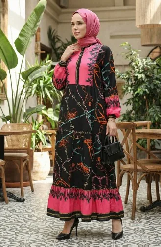 فستان فيسكوز منقوش 0188-03 أسود 0188-03