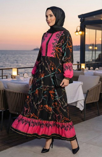 Viscose-jurk Met Patroon 0188-03 Zwart 0188-03