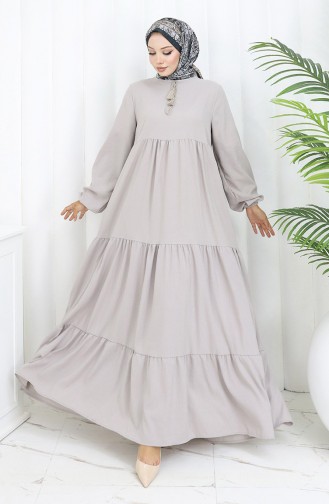 Yaka Bağcıklı Kat Kat Elbise 4107-04 Gri