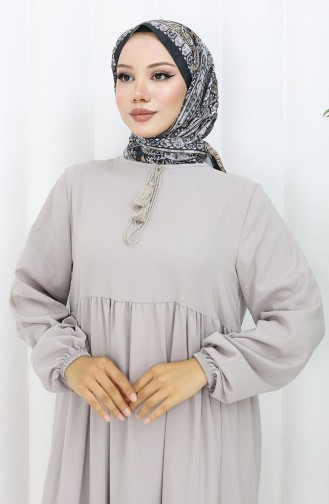 Yaka Bağcıklı Kat Kat Elbise 4107-04 Gri