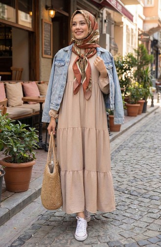 Robe à Volants Et Col à Volants 4107-06 Crème 4107-06