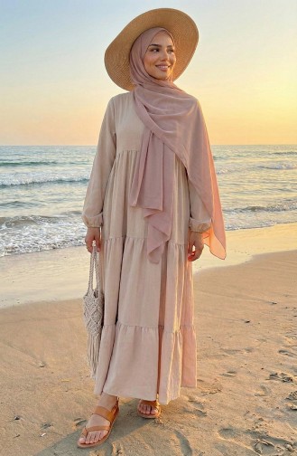 Robe à Volants Et Col à Volants 4107-06 Crème 4107-06