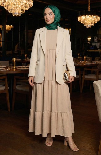 Robe à Volants Et Col à Volants 4107-06 Crème 4107-06