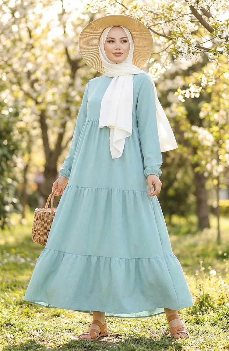 Gestuftes Kragen-Lagenkleid 4107-10 Mandelgrün 4107-10