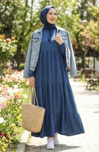 Robe Superposée à Col Noué 4107-15 Bleu Marine 4107-15