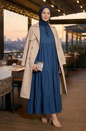 Robe Superposée à Col Noué 4107-15 Bleu Marine 4107-15