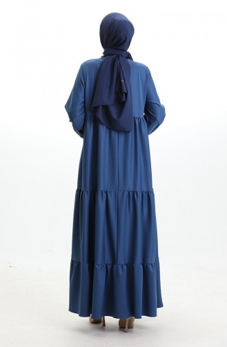 Yaka Bağcıklı Kat Kat Elbise 4107-15 Lacivert