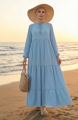 Yaka Bağcıklı Kat Kat Elbise 4107-16 Bebe Mavisi