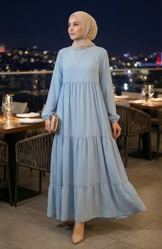 Yaka Bağcıklı Kat Kat Elbise 4107-16 Bebe Mavisi