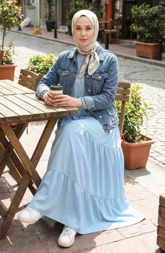 Yaka Bağcıklı Kat Kat Elbise 4107-16 Bebe Mavisi